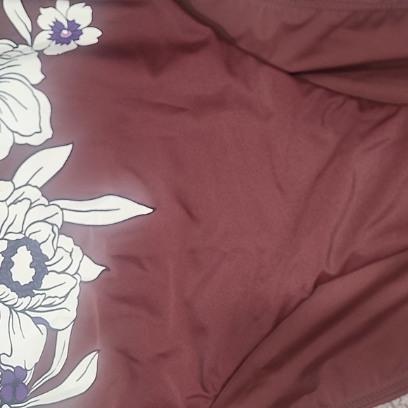 Express Body Contour Swim Bodysuit - Purple and Brown Floral. L - Picture 6 of 7